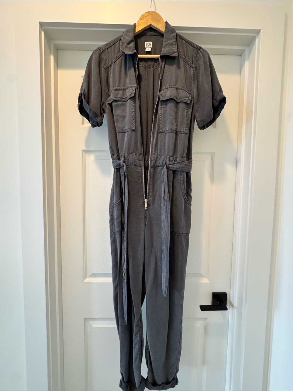 BDG Washed Charcoal Utility Jumpsuit with Tie Waist